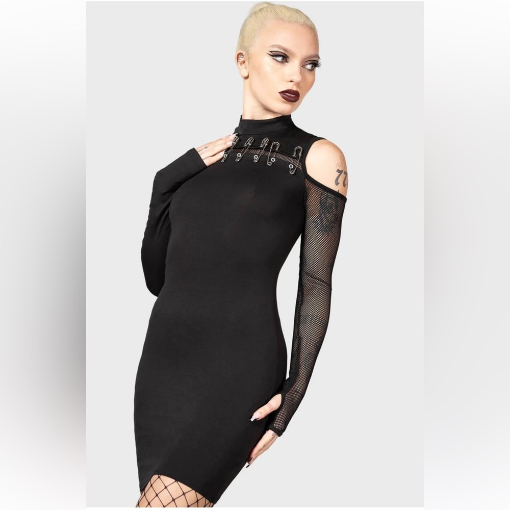 ✨NEW Killstar Zazzel Black Sleeveless Dress with Mesh Sleeves - Picture 5 of 11